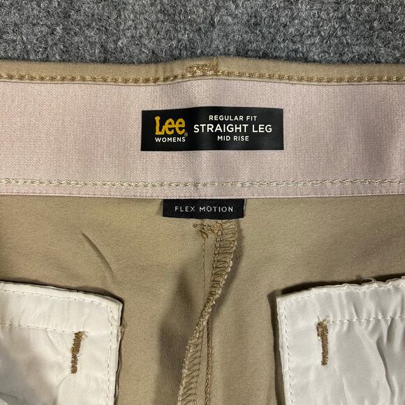 NWT Lee Reg Straight Mid Rise Khakis Women's 18W Med Tan Flex Motion Plus Pants - Picture 3 of 11